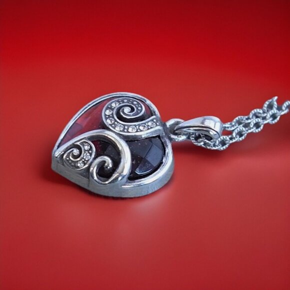 Brighton CUPIDS LOVE Swarovski Crystal Silver Plated Retired Necklace Red Heart - Picture 6 of 9